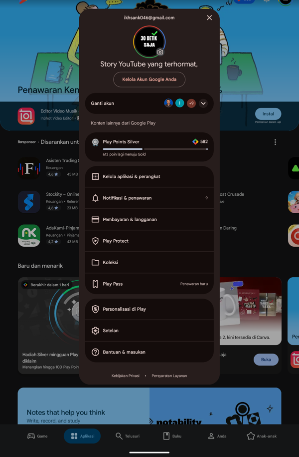 Tap foto profil di Play Store, lalu pilih Play Protect