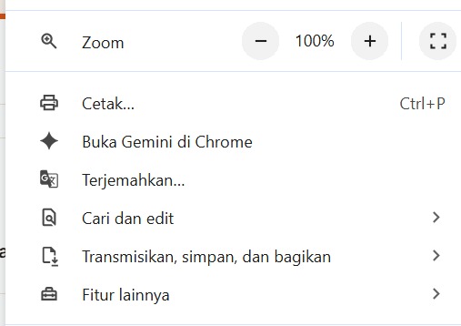 Klik ikon titik tiga di browser lalu pilih Transmisikan simpan dan bagikan
